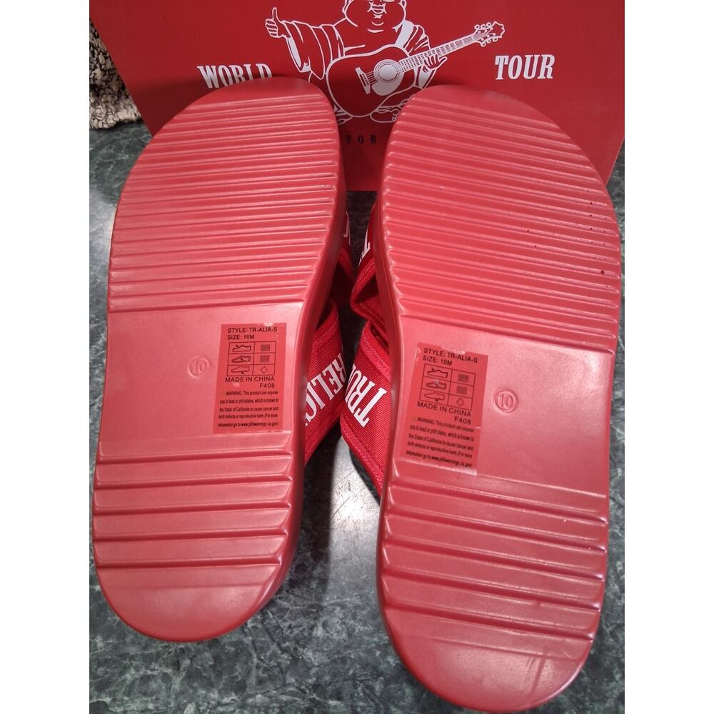 WOMEN'S TRUE RELIGION ALIA CROSS OVER RED SANDALS PLATFORM SLIDES SIZE 10 NEW - Picture 8 of 9